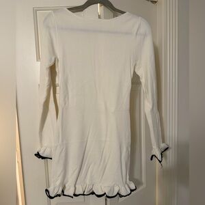 White Long Sleeve Dress with Black Trim